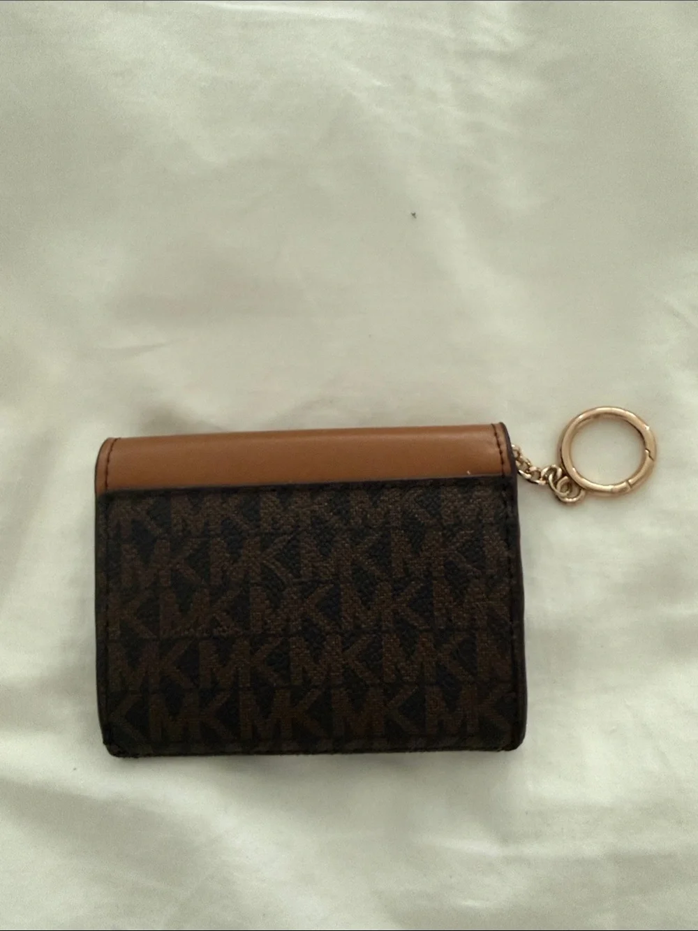 Michael Kors Brown and Tan Signature Card Case with Key Ring